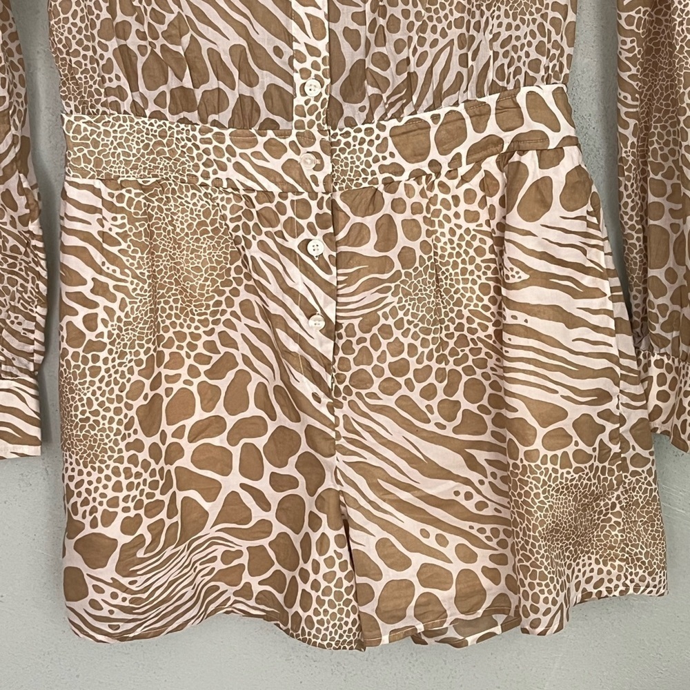 MICHAEL Michael Kors Womens 4 Cotton Sheer Animal Print Romper Long Sleeve - Picture 5 of 16